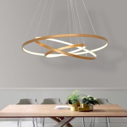 Luminária pendente regulável com controle remoto dourado design moderno três anéis