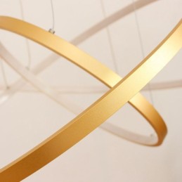 Luminária pendente regulável com controle remoto dourado design moderno três anéis