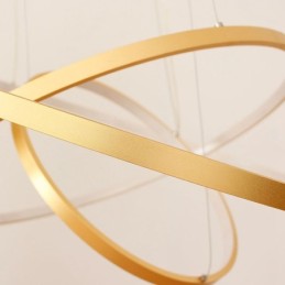 Luminária pendente regulável com controle remoto dourado design moderno três anéis