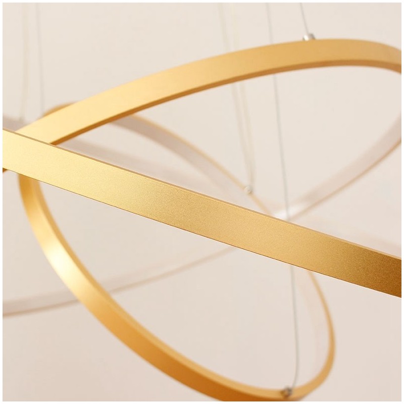 Luminária pendente regulável com controle remoto dourado design moderno três anéis