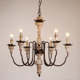 Lustre de madeira vintage country com 6 luzes
