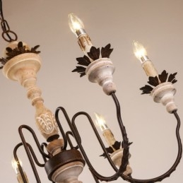 Lustre de madeira vintage country com 6 luzes