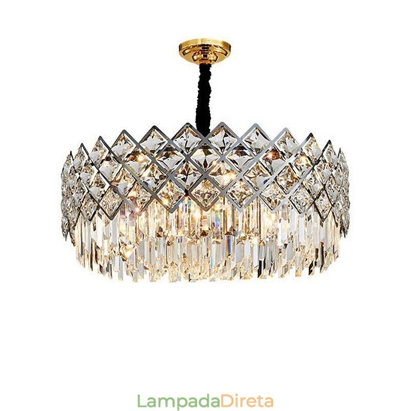 Lustre de pingente de cristal K9 redondo de prata pós-moderno de luxo
