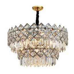 Lustre de pingente de cristal K9 redondo preto e dourado de luxo pós-moderno de dois níveis