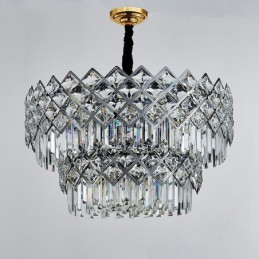Lustre de pingente de cristal K9 redondo preto e dourado de luxo pós-moderno de dois níveis