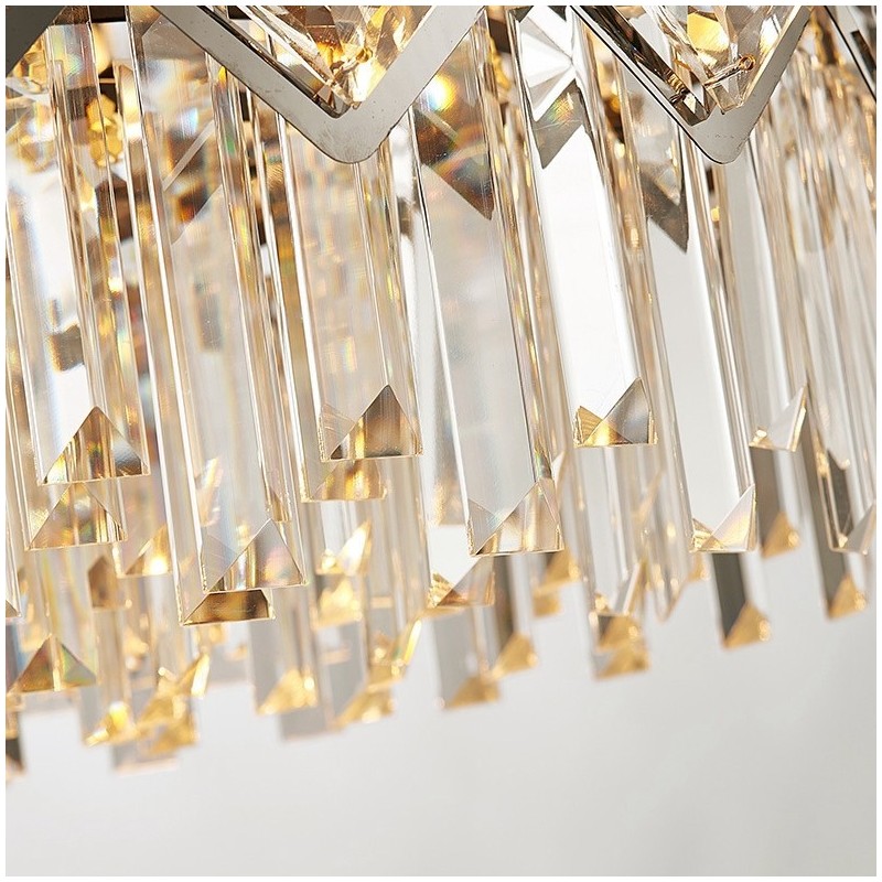 Lustre de pingente de cristal K9 redondo preto e dourado de luxo pós-moderno de dois níveis