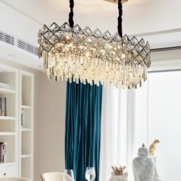 Lustre de pingente de cristal K9 redondo de prata pós-moderno de luxo