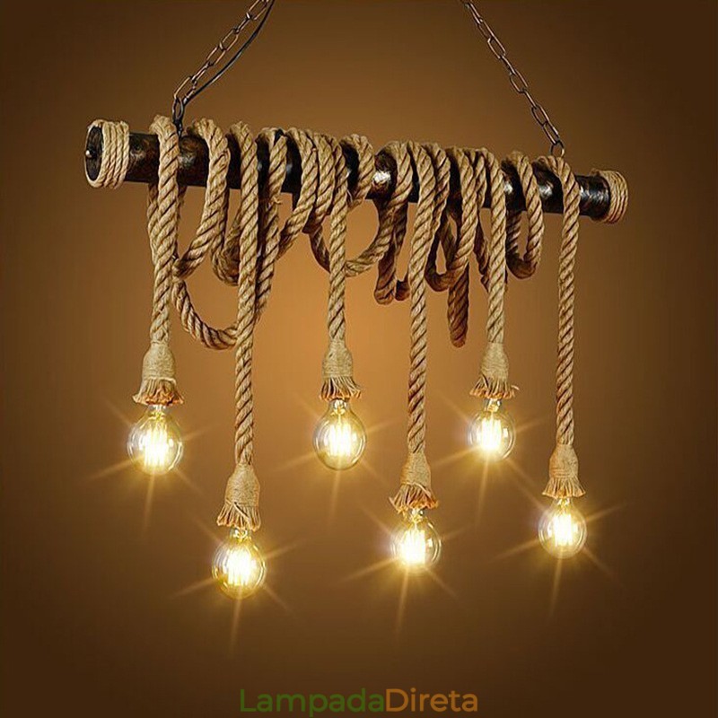 Lustre de corda de cânhamo estilo nórdico clássico tradicional vintage