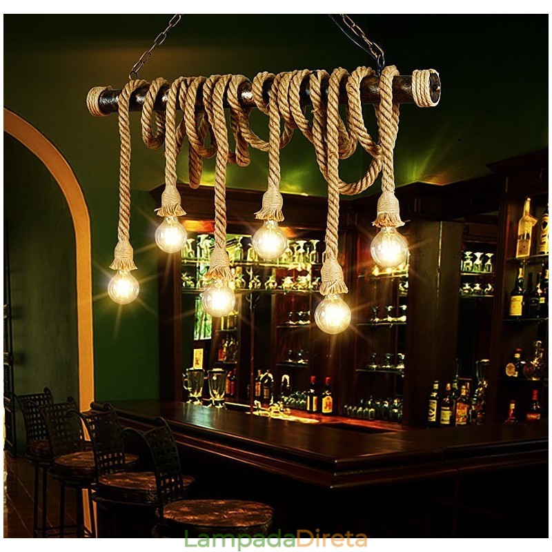 Lustre de corda de cânhamo estilo nórdico clássico tradicional vintage