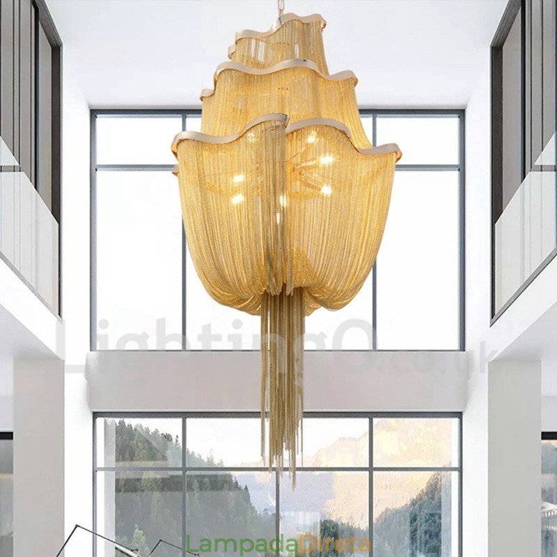 Tassels Chandelier Designer Pendant Light Prata Cor Dourada