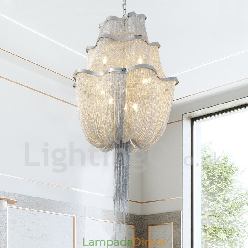 Tassels Chandelier Designer Pendant Light Prata Cor Dourada