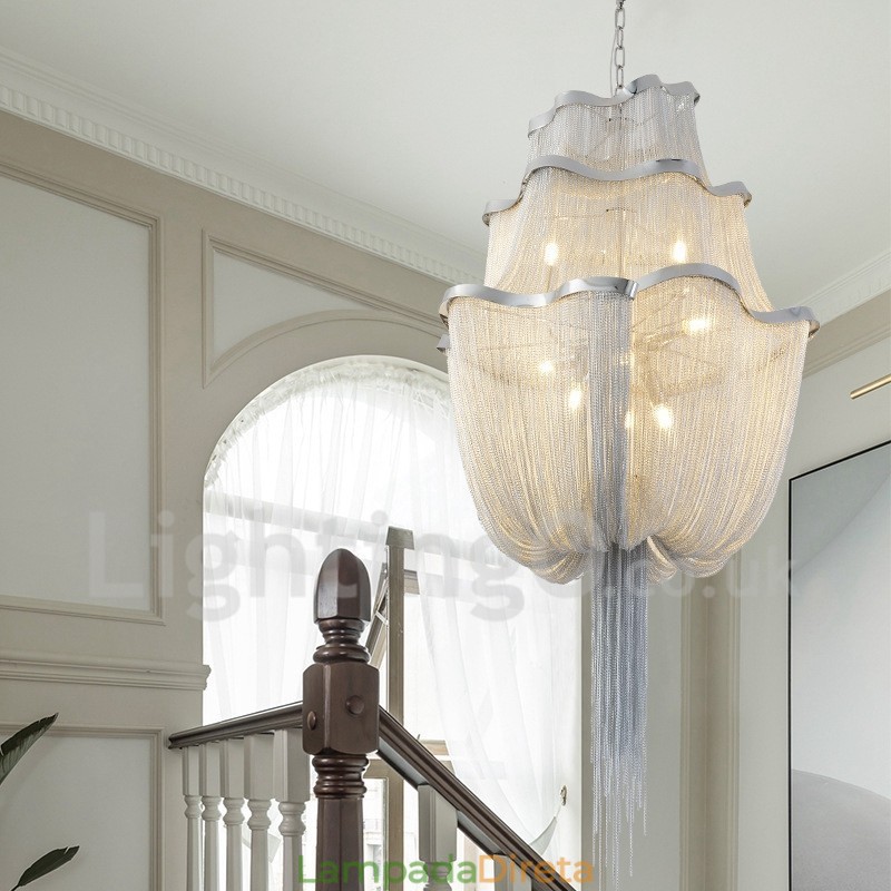 Tassels Chandelier Designer Pendant Light Prata Cor Dourada