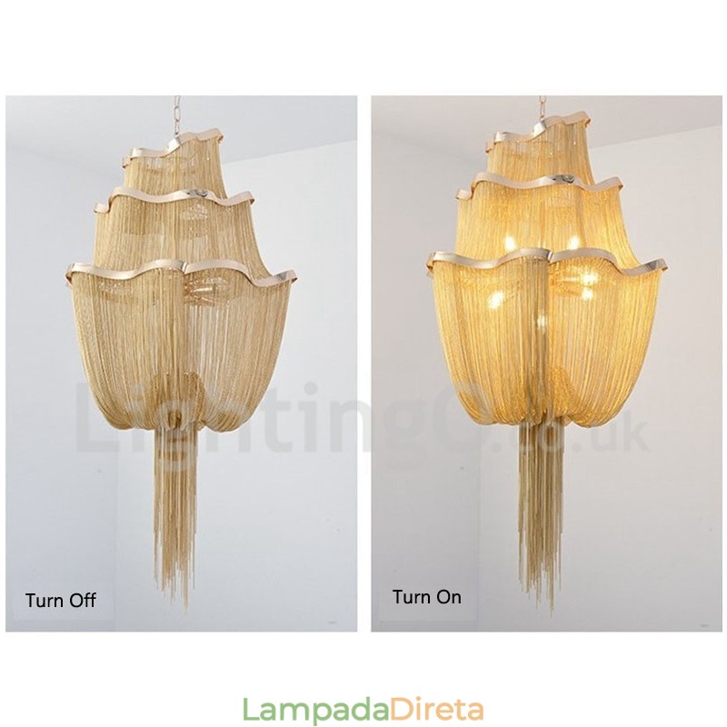 Tassels Chandelier Designer Pendant Light Prata Cor Dourada