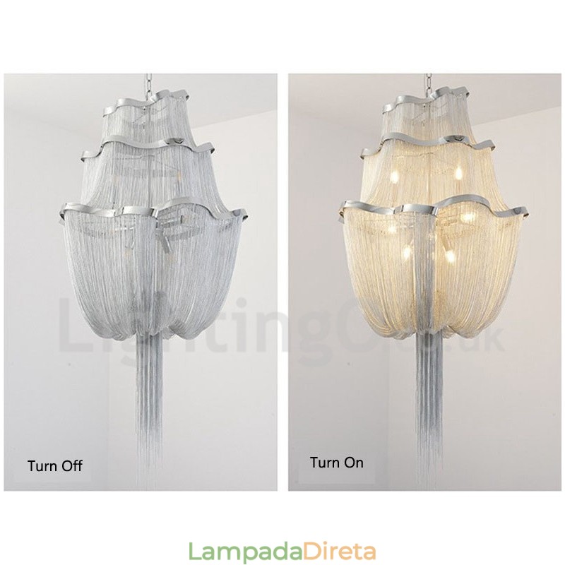 Tassels Chandelier Designer Pendant Light Prata Cor Dourada