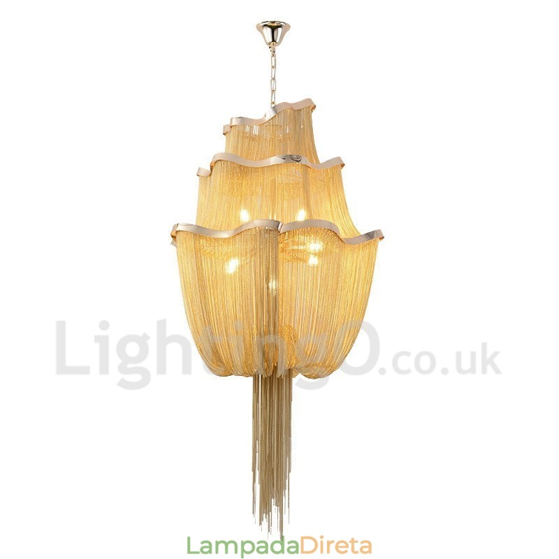 Tassels Chandelier Designer Pendant Light Prata Cor Dourada