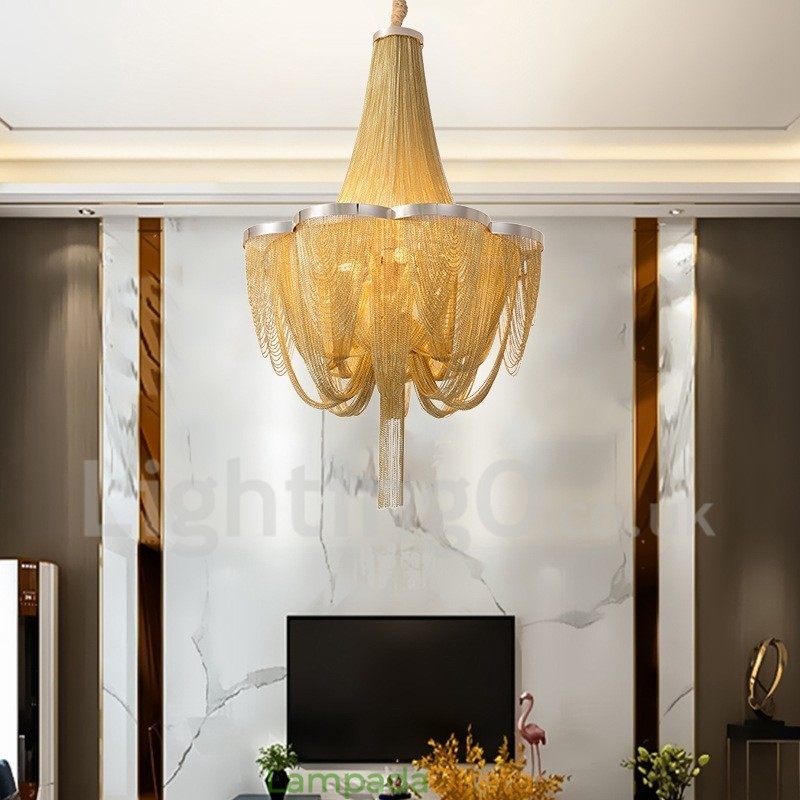 Tassels Chandelier Designer Pendant Light Prata Cor Dourada
