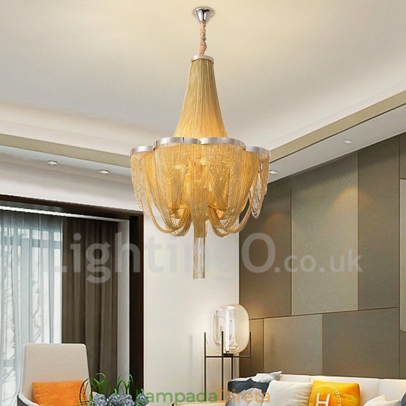 Tassels Chandelier Designer Pendant Light Prata Cor Dourada