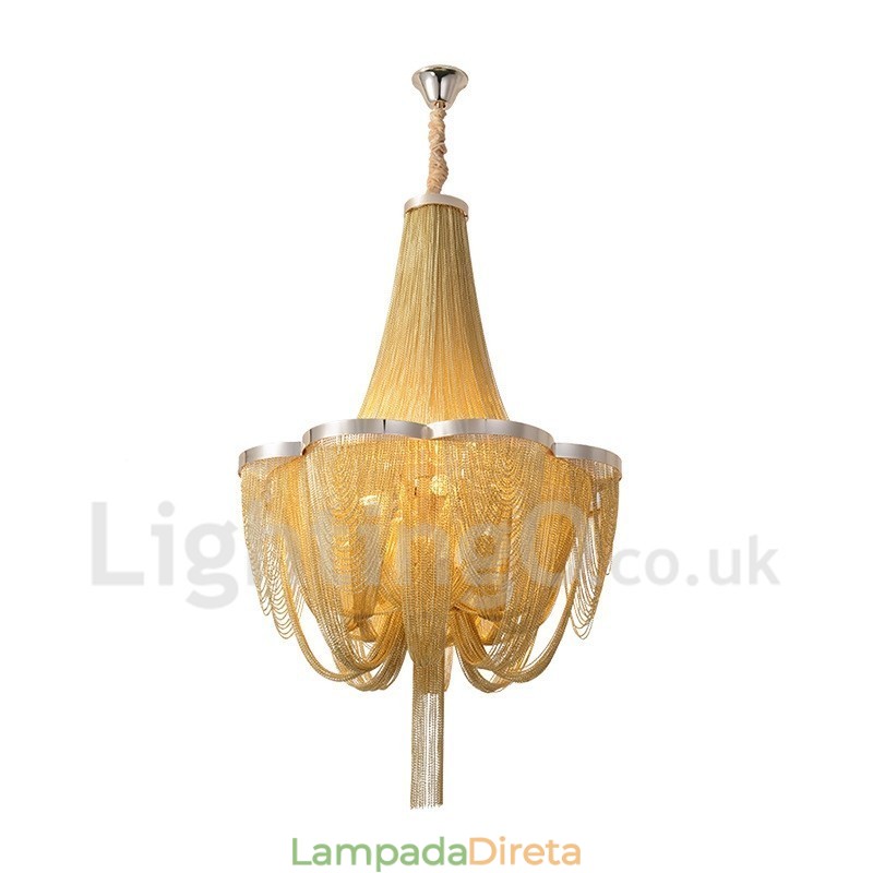 Tassels Chandelier Designer Pendant Light Prata Cor Dourada