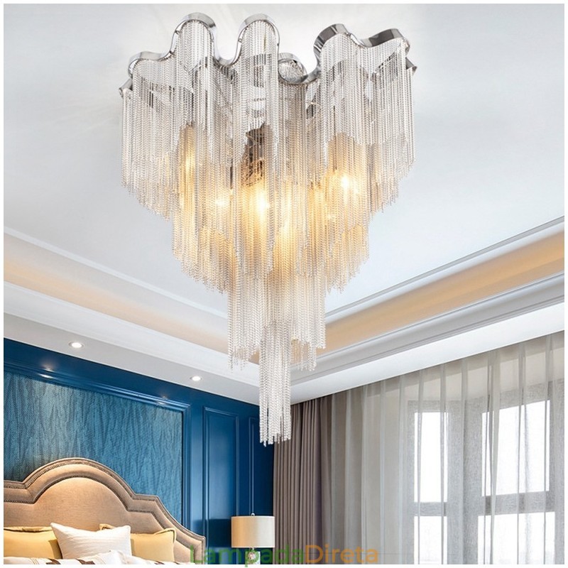 Tassels Chandelier Designer Luz de teto Prata Cor Dourada