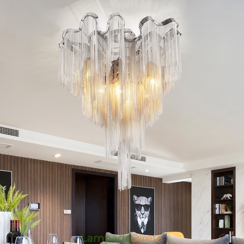 Tassels Chandelier Designer Luz de teto Prata Cor Dourada