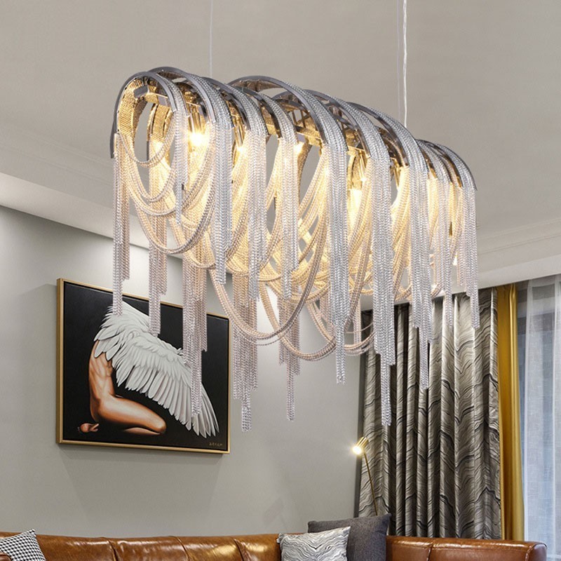 Tassels Chandelier Designer Pendant Light Prata Cor Dourada