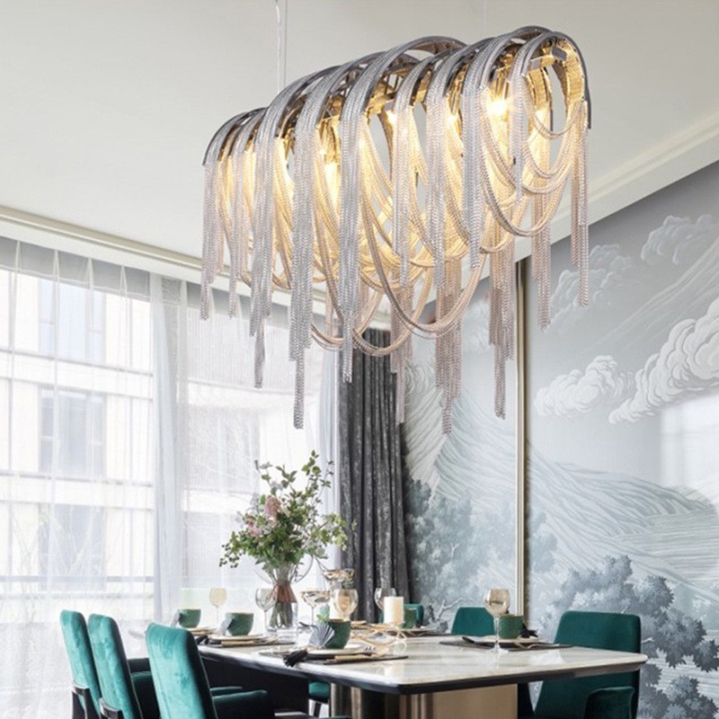 Tassels Chandelier Designer Pendant Light Prata Cor Dourada