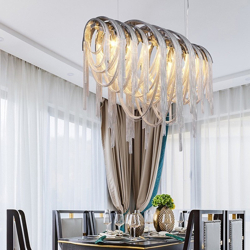 Tassels Chandelier Designer Pendant Light Prata Cor Dourada