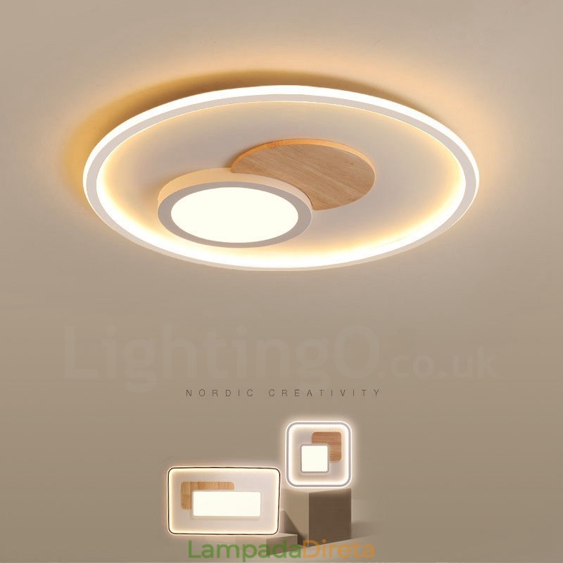Luminárias de teto redondas embutidas estilo nórdico moderno e contemporâneo com controle remoto e reguláveis em madeira, também podem ser usadas como luminárias de parede
