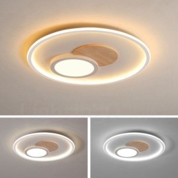 Luminárias de teto redondas embutidas estilo nórdico moderno e contemporâneo com controle remoto e reguláveis em madeira, também podem ser usadas como luminárias de parede