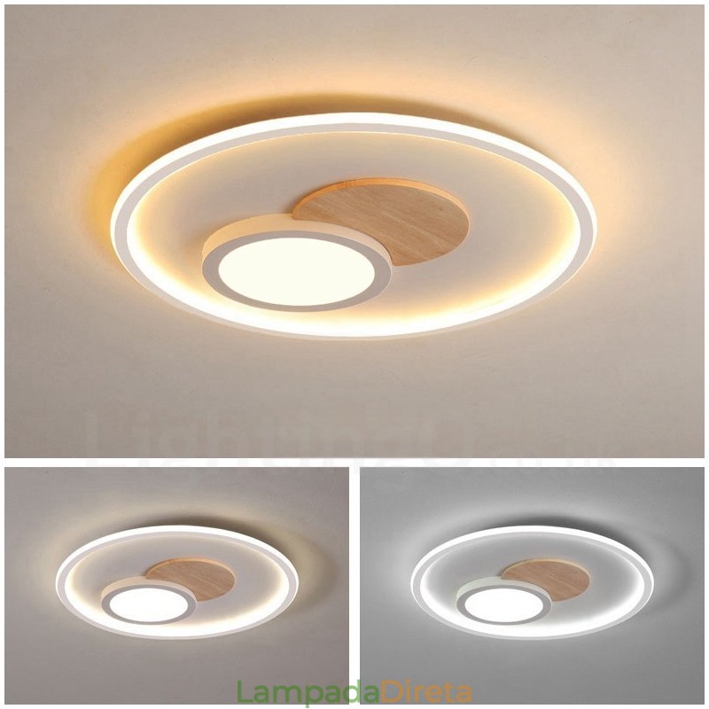 Luminárias de teto redondas embutidas estilo nórdico moderno e contemporâneo com controle remoto e reguláveis em madeira, também podem ser usadas como luminárias de parede