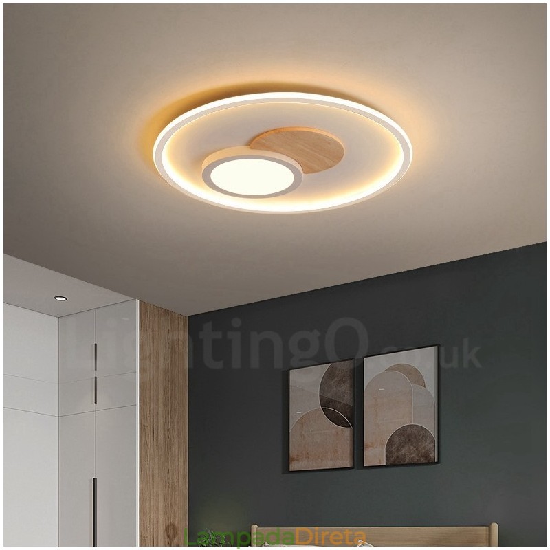 Luminárias de teto redondas embutidas estilo nórdico moderno e contemporâneo com controle remoto e reguláveis em madeira, também podem ser usadas como luminárias de parede