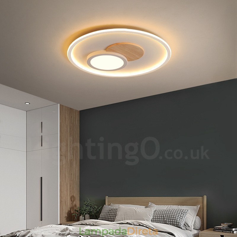Luminárias de teto redondas embutidas estilo nórdico moderno e contemporâneo com controle remoto e reguláveis em madeira, também podem ser usadas como luminárias de parede