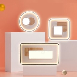 Luminárias de teto redondas embutidas estilo nórdico moderno e contemporâneo com controle remoto e reguláveis em madeira, também podem ser usadas como luminárias de parede