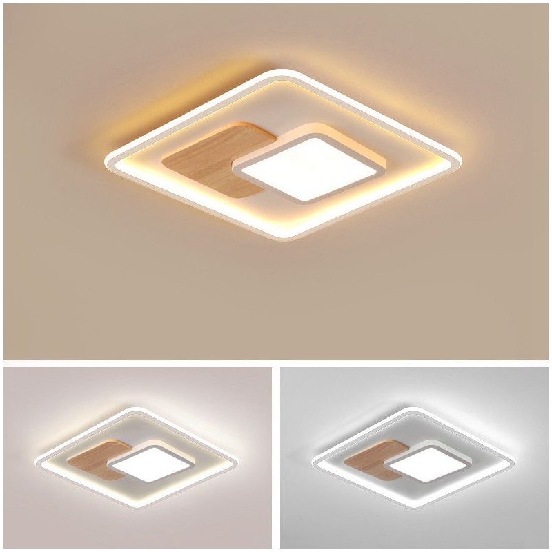 Madeira regulável moderno contemporâneo estilo nórdico quadrado luzes de teto embutidas com controle remoto também pode ser usado como luz de parede