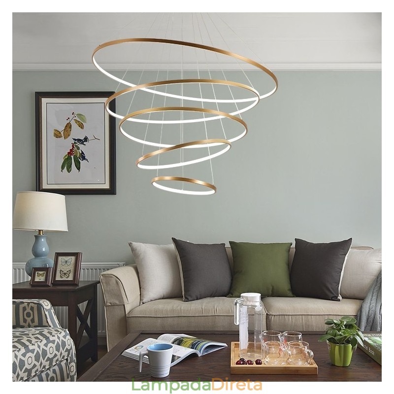 Grande 4 Anéis 5 Anéis Preto Branco Ouro Pingente Luz Design Moderno