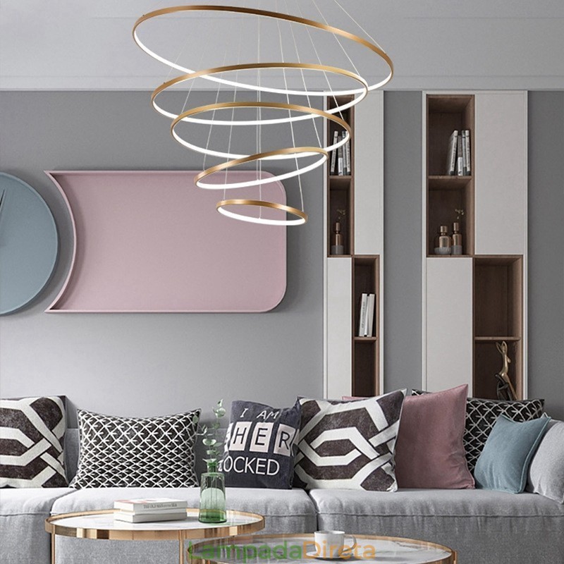 Grande 4 Anéis 5 Anéis Preto Branco Ouro Pingente Luz Design Moderno