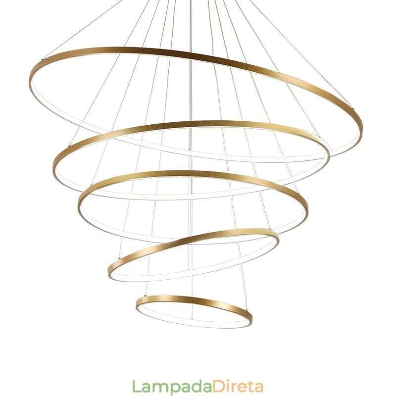 Grande 4 Anéis 5 Anéis Preto Branco Ouro Pingente Luz Design Moderno