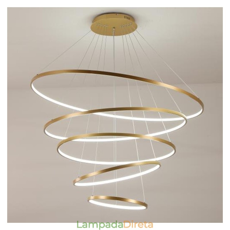 Grande 4 Anéis 5 Anéis Preto Branco Ouro Pingente Luz Design Moderno