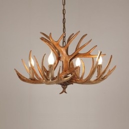 Lustre antigo de chifre retrô artístico rústico de 4 luzes