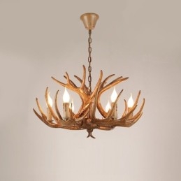 Lustre antigo de chifre retrô artístico rústico de 6 luzes