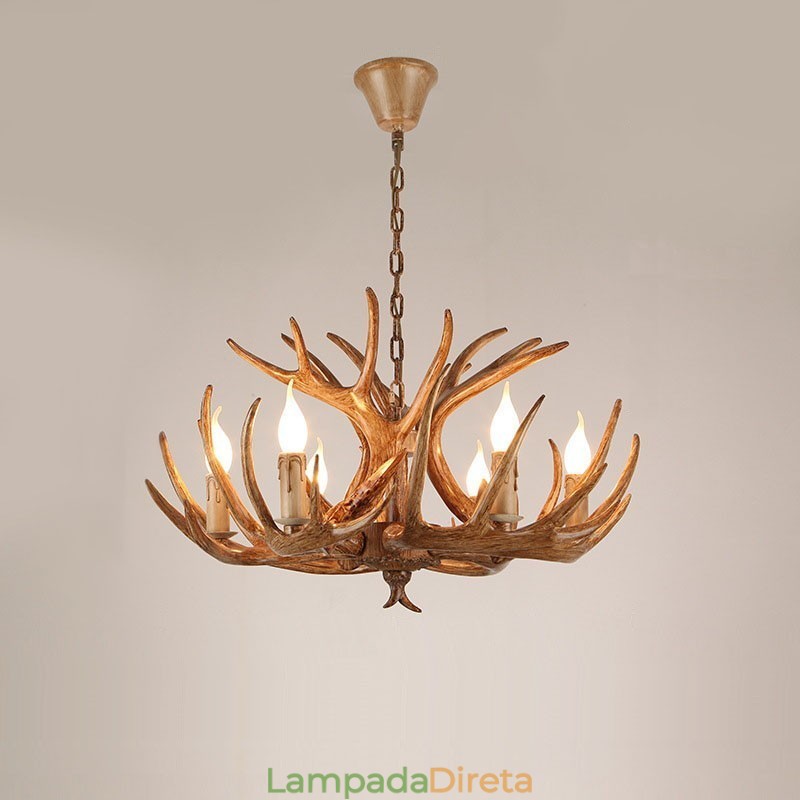 Lustre antigo de chifre retrô artístico rústico de 6 luzes