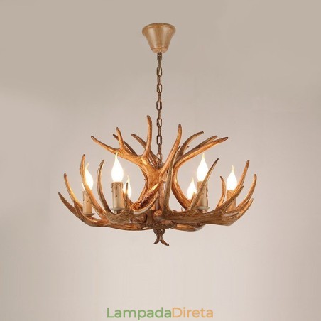 Lustre antigo de chifre retrô artístico rústico de 6 luzes Lustre antigo de chifre retrô artístico rústico de 6 luzes