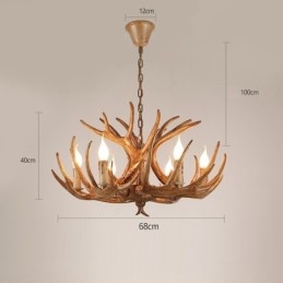Lustre antigo de chifre retrô artístico rústico de 6 luzes