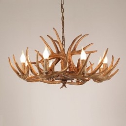 Lustre antigo de chifre retrô artístico rústico de 8 luzes