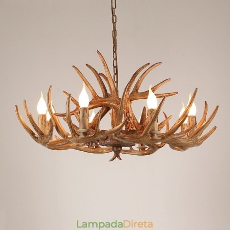 Lustre antigo de chifre retrô artístico rústico de 8 luzes Lustre antigo de chifre retrô artístico rústico de 8 luzes