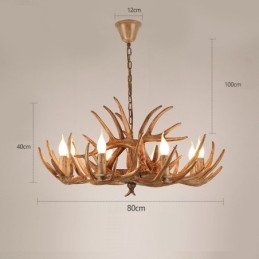 Lustre antigo de chifre retrô artístico rústico de 8 luzes