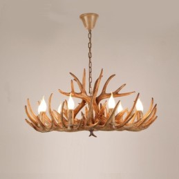 Lustre antigo de chifre retrô artístico rústico de 9 luzes e dois níveis