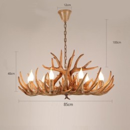 Lustre antigo de chifre retrô artístico rústico de 9 luzes e dois níveis