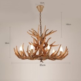 Lustre antigo de chifre retrô artístico rústico de três níveis com 9 luzes