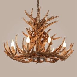 Lustre antigo de chifre retrô artístico rústico de 9 luzes e 4 camadas